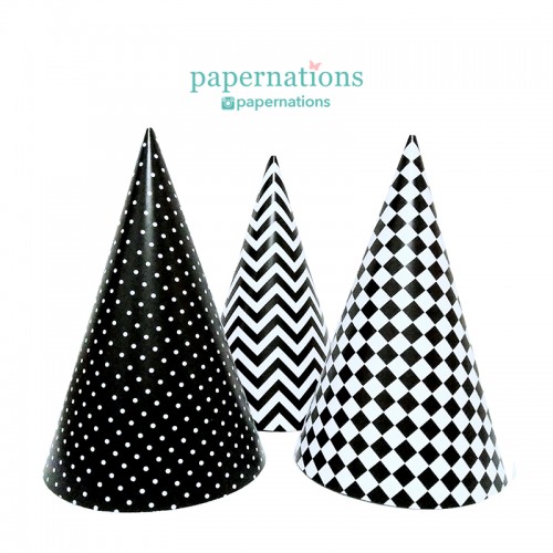 Solid Black & White Pattern Cone Hats